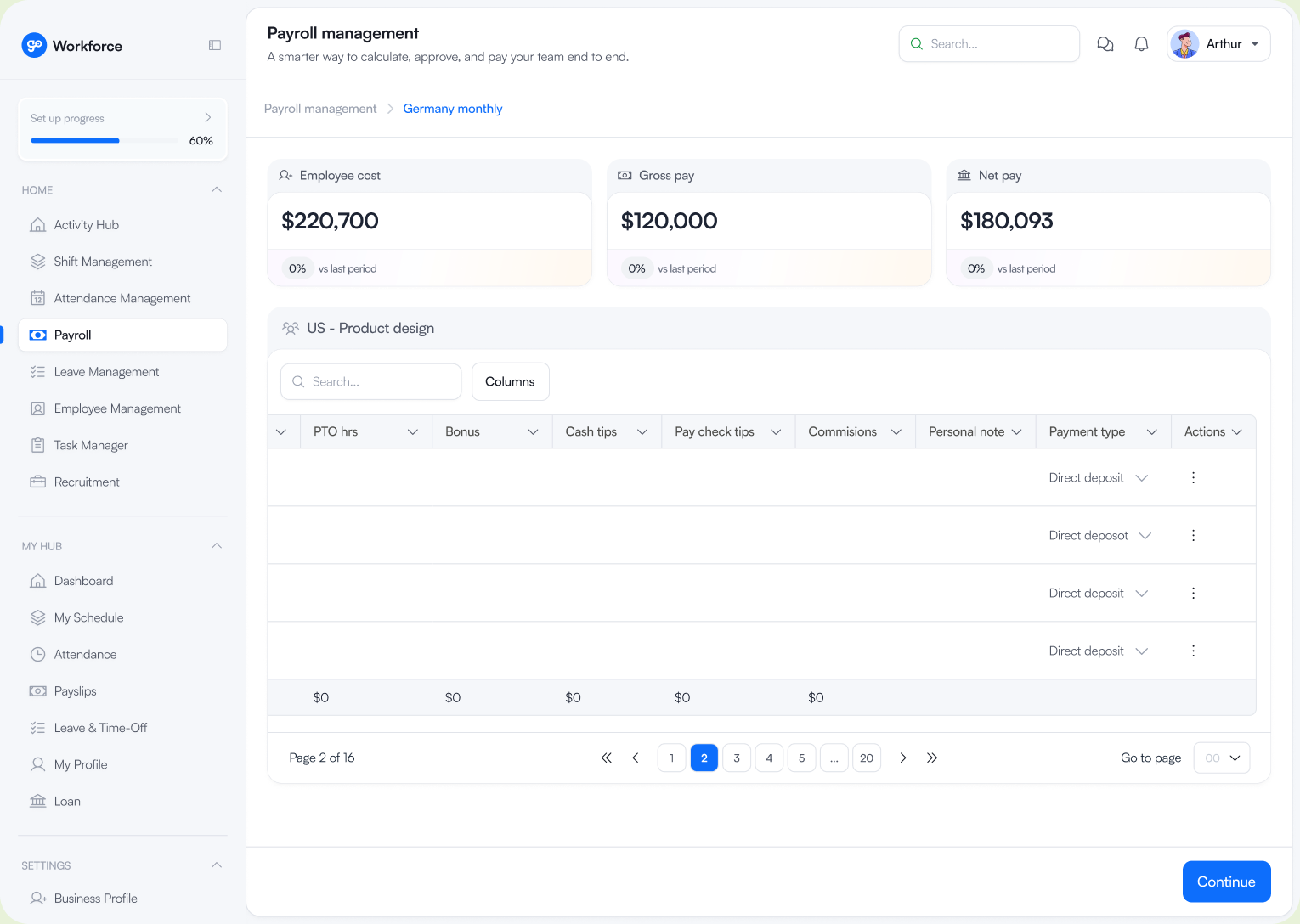 Gopaddi Workforce 中的薪資準備工作區