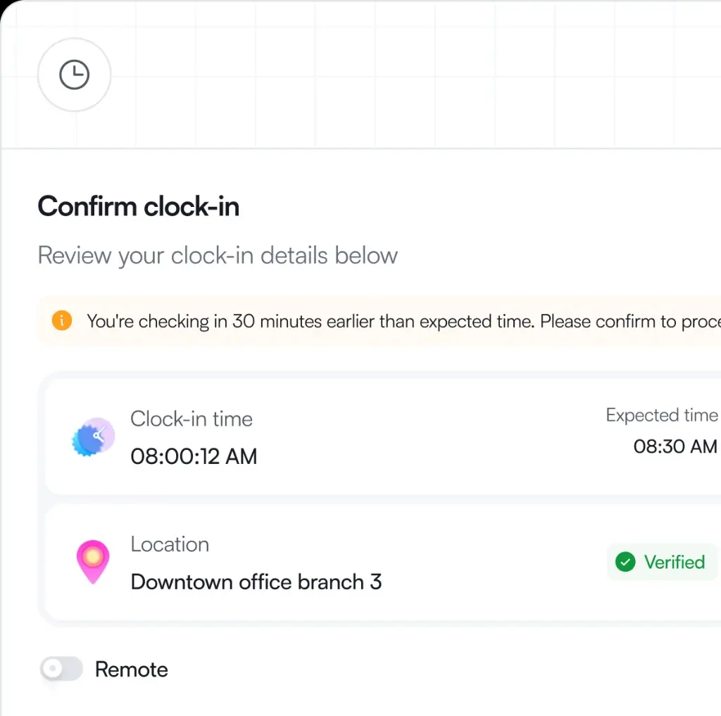 Confirm clock-in modal