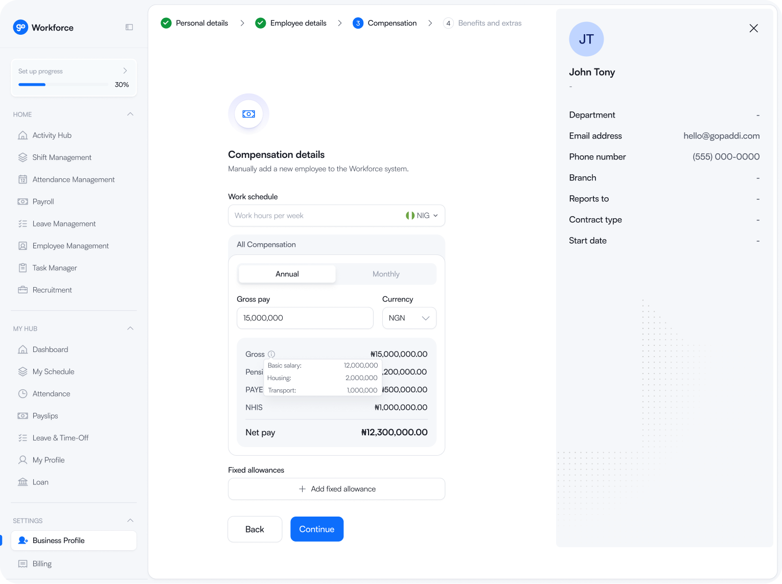 Gopaddi Workforce 中的員工薪酬詳細信息